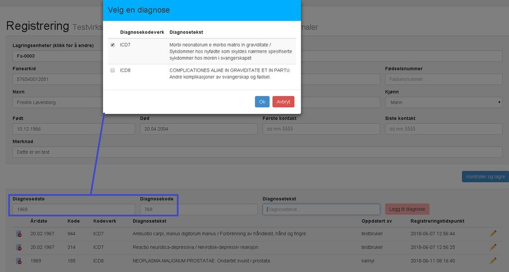 Registrere diagnoser (2/3) Funksjonell gjennomgang