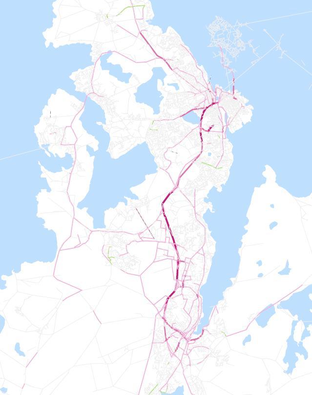 Figur 6-1 Beregnet endring i trafikk i 2030 ved fjerning av rushtidsavgiften (scenario 1) sammenlignet med dagens takster.