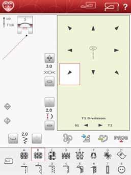 I T-menyen brukes disse ikonene til å endre sømretningen. Programmer disse sømmene alene eller sammen med dekorative sømmer fra andre menyer for å lage unike sømmer og border.