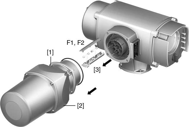 Utbedring av feil F4 Intern 24 V AC forsyning (115 V AC) for: Varmeelement i aktuatorhus, styring av vendekontaktorer PTC-termistorutløser ved 115 V AC også styreinnganger ÅPNE - STOPP STENGT