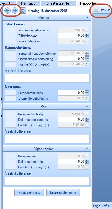 Ved bruk av piltastene kan en bla seg tilbake til tidligere avstemminger.