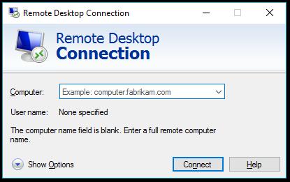 Remote Desktop Connection dukker da opp i listen over tilgjengelig programvare.