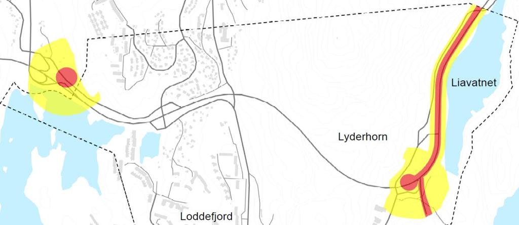 Det er likevel særlig to områder som bør vurderes nærmere i mer detaljerte planfaser. Dette gjelder vestre tunnelmunninger og i Loddefjord sentrum.