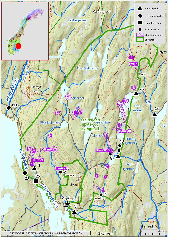 Figur 25: Kart over prøvepunkter ved Steinsjøfeltet i