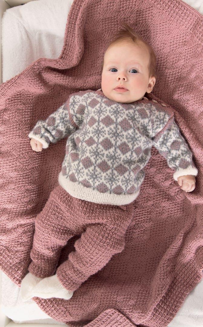 MINA BABYSETT GARN BRUKT I DENNE OPPSKRIFTEN: PURE ECO BABY WOOL 100 % økologisk ull, 50 gram = ca 160 meter 359-02 DESIGN Kari Haugen STØRRELSER Genser og bukse 3 (6) 12 (24) mnd Lue og sokker 3-6