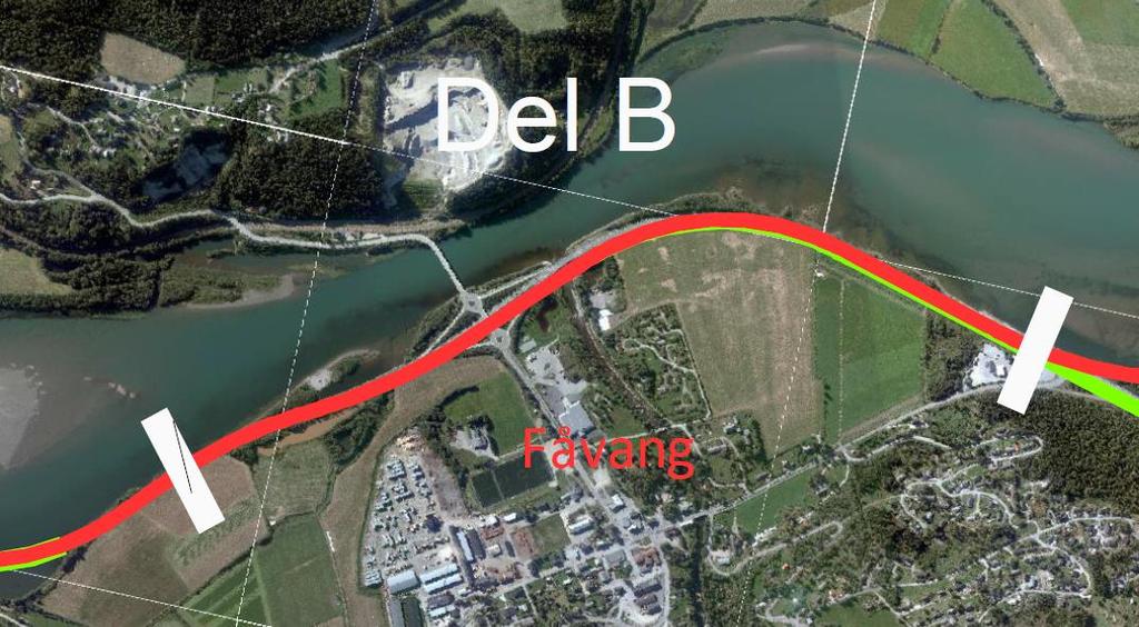 12 Tema Landskap E6 Fåvang kirke Elstad, Kommunedelplan med KU Delstrekning B Figur 1-7: Oversiktskart med planstrekning B Det fremmes kun ett alternativ for E6 og kryssløsning ved Kvitfjelltunet.