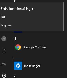 Logge av I Win10 logger du deg ut ved å klikke på Windows knappen Velg ikonet og trykk på logg av.