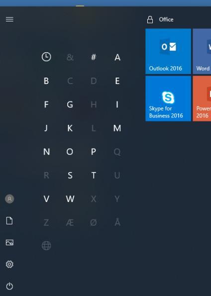 Hurtigmeny Bokstaver: I Win10 kan vi raskt finne frem til