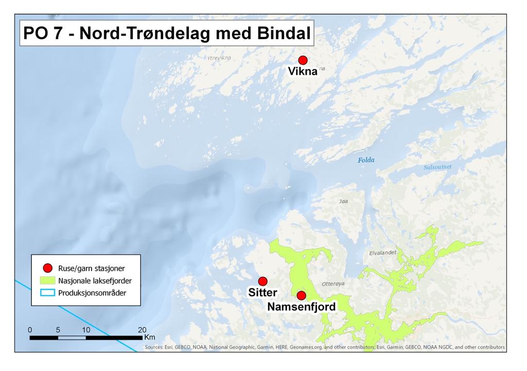 2.7 Nord Trøndelag (PO 7, Nord-Trøndelag med Bindal) Sitter i Flatanger er valgt som fast stasjon i produksjonsområdet Nord-Trøndelag og ble undersøkt med ruse/garn i to perioder på omtrent to uker