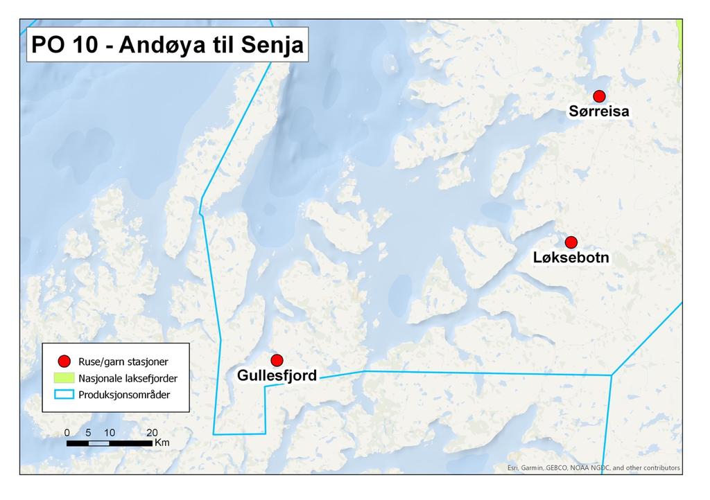 2.10 Troms sør (PO 10, Andøya Senja) Sørreisa ble valgt som fast stasjon i dette produksjonsområdet og ble undersøkt i to adskilte perioder på omtrent to uker.