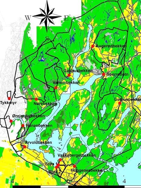 3. Jordbruksarealer rundt vestre Vansjø 3.1 Nedbørfelt og jordbruksdrift Nedbørfeltet til vestre Vansjø er ca. 54 km 2, hvorav jordbruksarealene dekker ca. 20 % (11 km 2 ) (Figur 1).