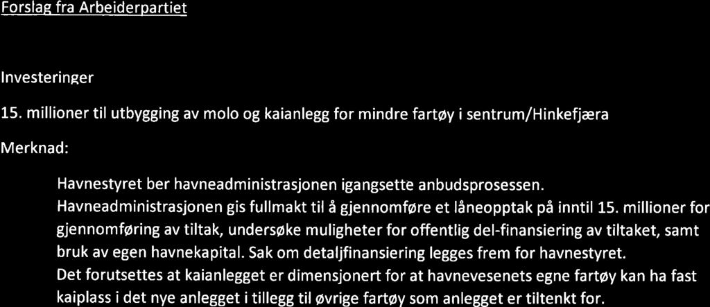 Forsla fra Arbeider artiet Investeringer 15.