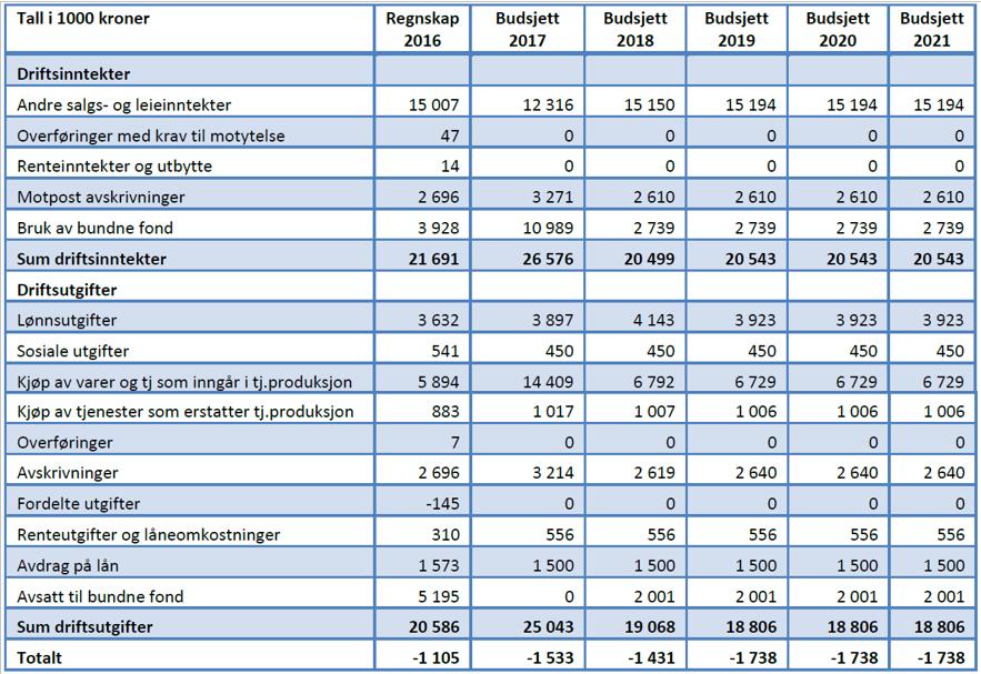 Budsjettoversikt: Budsjettet forutsetter noenlunde samme aktivitet i 2018 som i 2017.