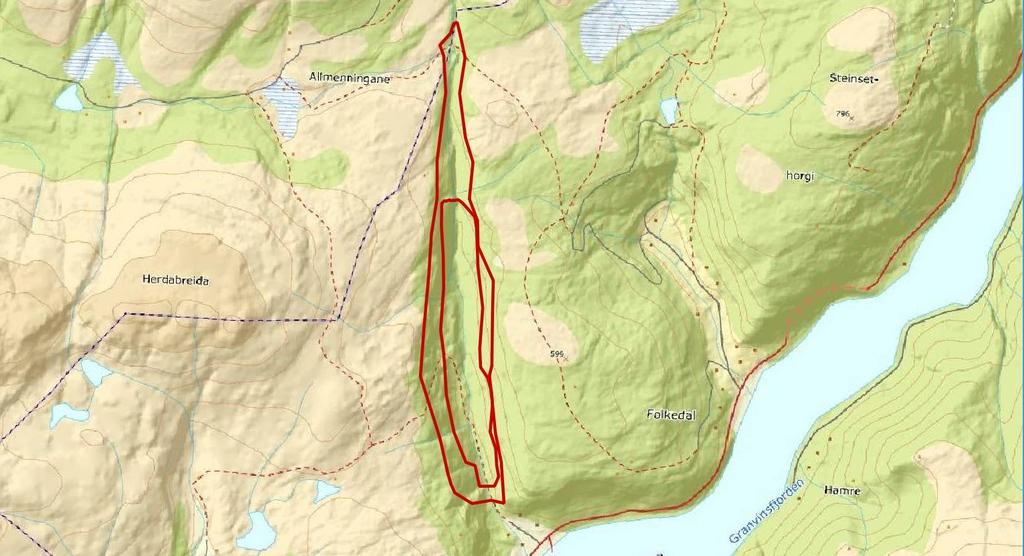 Figur 1: Det er kartlagt to naturtypelokaliteter i Kvanndalen.