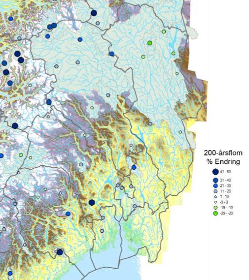 Lier Figur 2-2. Prosentvis økning i flomstørrelse for nedbørfelt på Østlandet (hentet fra [4]). Resultater Sandakerelva Beregnede kulminasjonsvannføringer for Sandakerelva er vist i Tabell 2-6.