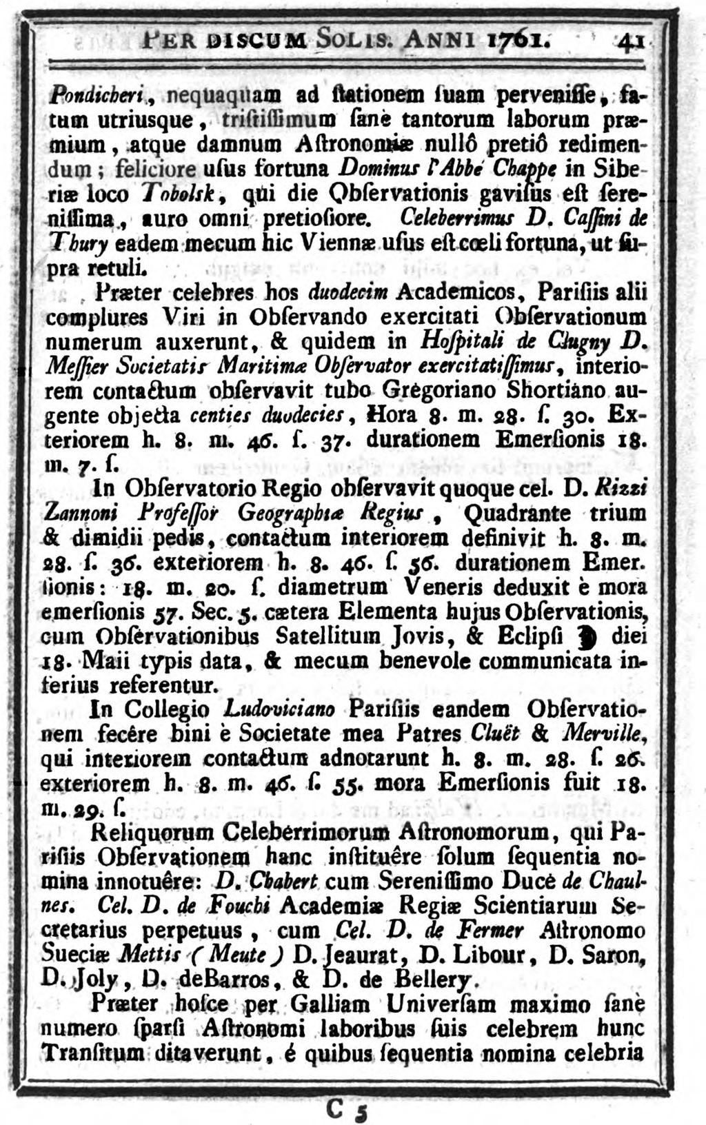 rabbé Cbappe in Sibe rise loco Tobolik, qui die Qbservationis gavisus est sereniifima, auro omni pretiosiore. Celeberrimus D.