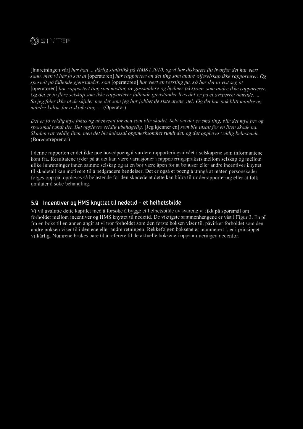 C1) SINTEF [Innretningen vår] har hatt darlig statistikk på HMS i 2010, og vi har diskutert litt hvorfor det har vært sånn, men vi har jo sett at [operatøren] har rapportert en del ting som andre