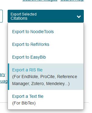 JSTOR Søk i databasen Merk referansene du vil eksportere til EndNote Finn Export Selected Citations helt øverst på siden, og velg Export a RIS file. Velg at filen skal åpnes i EndNote.