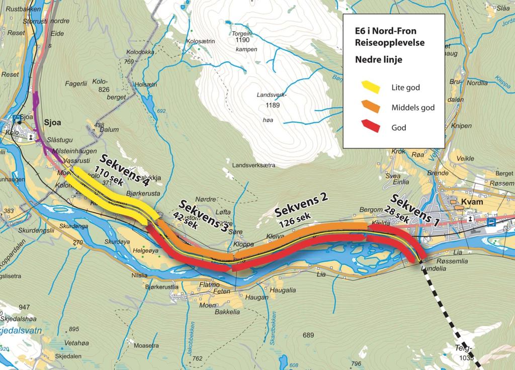 3.2 Alternativ 1 Reiseopplevelse, sør-nord/nord sør, Teigkampen - Sel grense (temakart 3) Temakart 3: