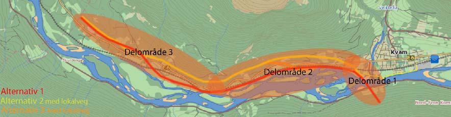 Valg av kryssløsning vil få innvirkning på lokalveg og innkjøring til Kvam sentrum.
