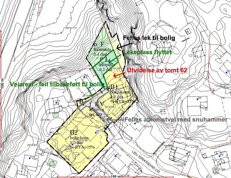 Reguleringsformål: Arealet innenfor planens begrensning er regulert til: I II III BEBYGGELSE OG ANLEGG 2.8 daa SAMFERDSELSANLEGG OG TEKNISK INFRASTRUKTUR 0.