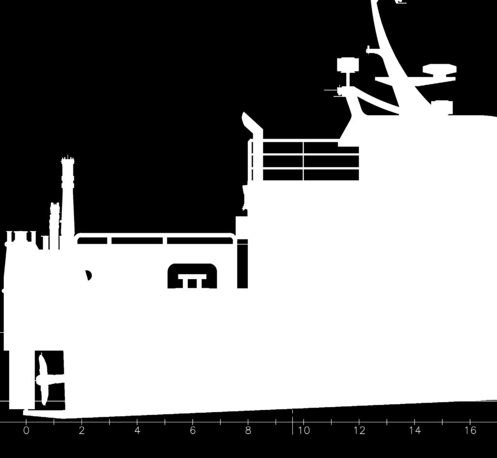 00 m Dybde i riss: 2,0 m Kapasiteter: Brennoljetanker: 2000 ltr Hastighet i ulastet tilstand: Ca 12 knop v/25% fylling ved 100% MCR Annet: Tverrskips rammespant c/c = 1000 mm Langsskips stringers c/c