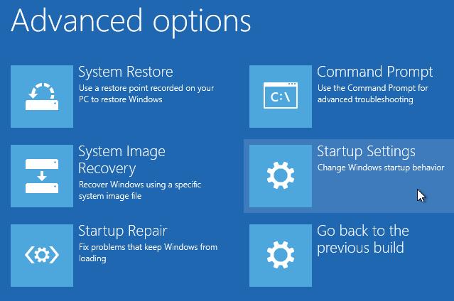 Velg deretter oppstartsinstillinger/startup Settings.