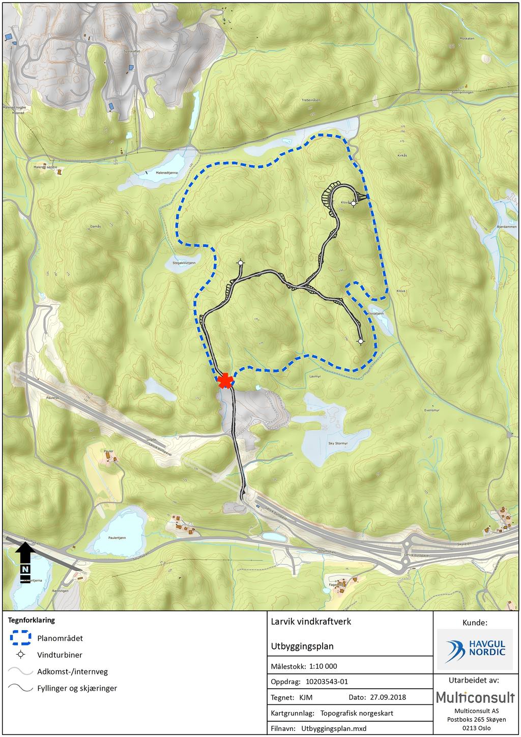 Utbyggingsplan Viser planområde, turbinplassering,