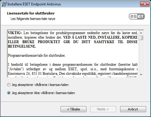 Hvis to eller flere virusbeskyttelsesløsninger installeres på samme datamaskin, kan de komme i konflikt med hverandre. Vi anbefaler at du avinstallerer andre virusprogrammer på systemet.