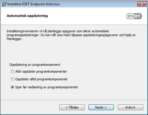 Med dette installasjonstrinnet kan du angi hvordan automatiske programoppdateringer skal håndteres på systemet. Klikk Endre... for å gå inn i de avanserte innstillingene.