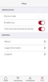 Mer Flere alternativer med appen Bruk: Tilpasning av app 1. Demomodus: se appen uten å bruke høreapparat. 2. Tips: slå av eller på. 3.