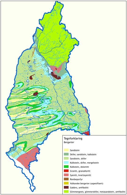 Berggrunn Hadeland har «rikere» bergarter som kalkstein/dolomitt, og kalkrike skiferlag som gjør vannet rikt på løste mineraler.