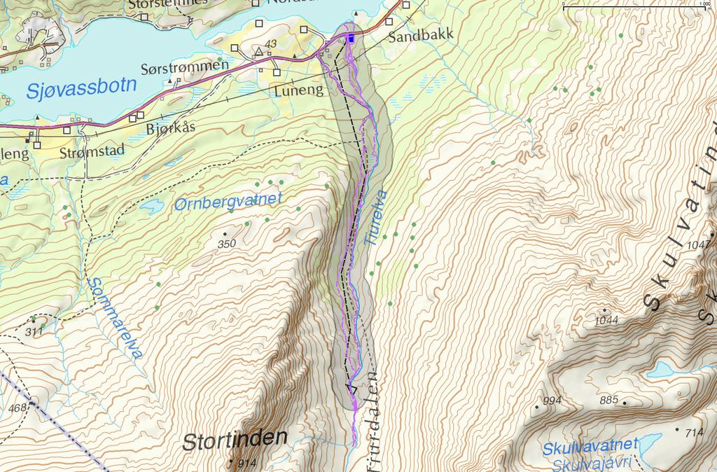 Kraftutbygging i Tiurelva, Tromsø Biologiske utredninger Ecofact rapport 213 langt nedgravd rør. (Fig. 2 og 4). Det er planlagt minstevannføring på 13 l/s noe som tilsvarer alminnelig lavvannsføring.