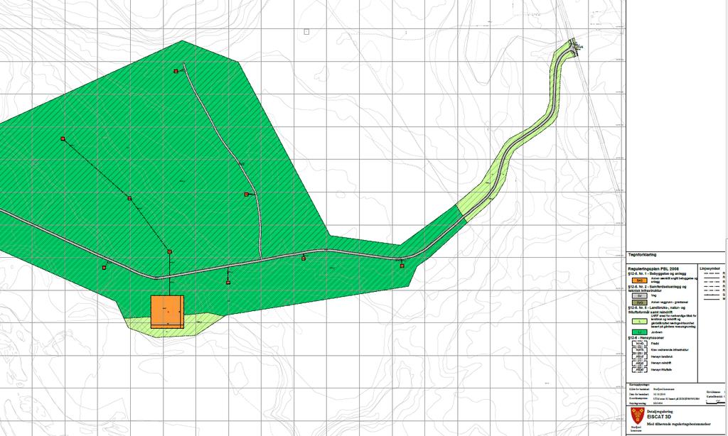 EISCAT 3D SKIBOTN 27 (43) Figur 18 Plankart ny hensynssone for reindrift (skravur) 5.3 Plassering og utforming EISCAT 3D-anlegget ligger i området som er regulert til LNFR formål, L og LJ.