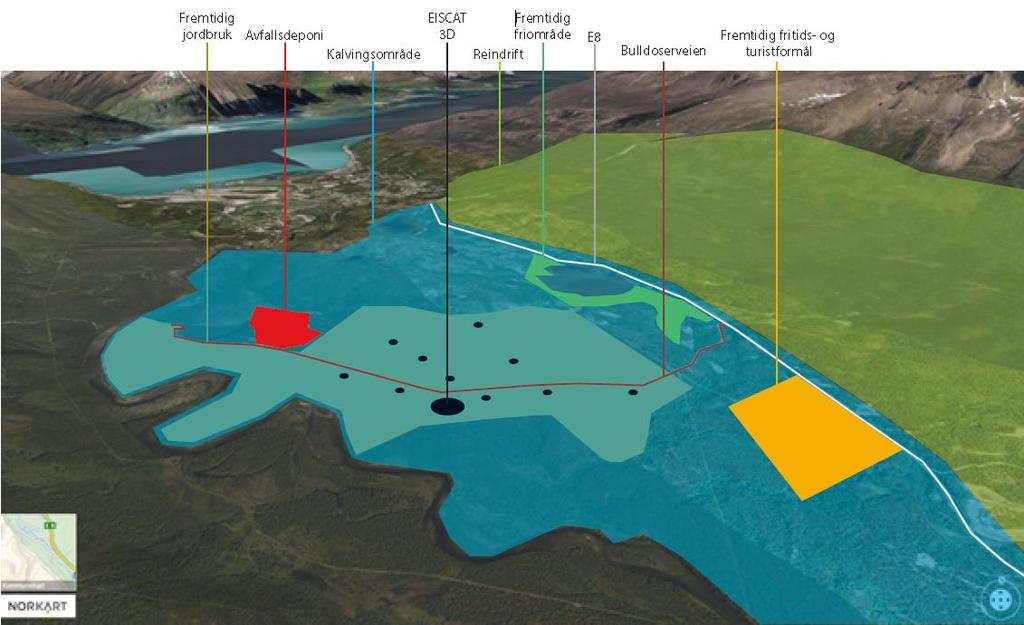 34 (43) EISCAT 3D SKIBOTN Figur 22 Den fremtidige plassering av EISCAT 3D i landskapet - 1:3000.