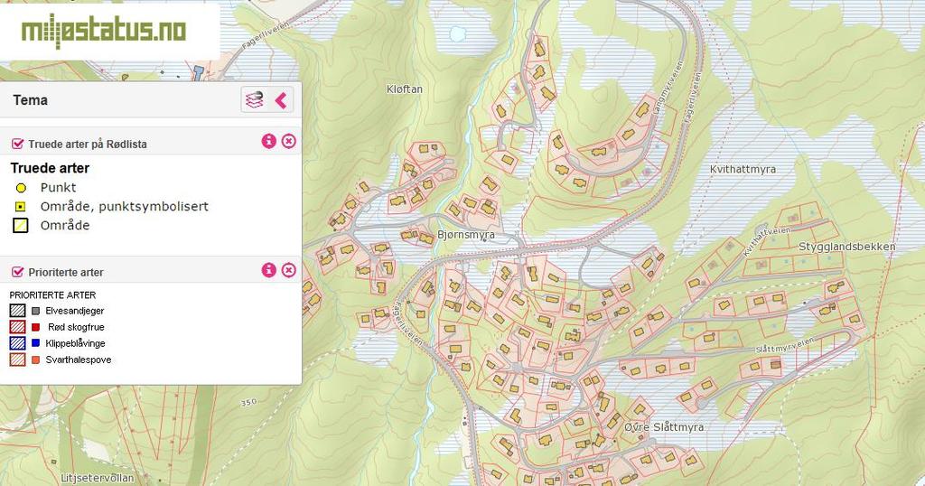 5.4 Naturverdier Miljøstatus.no angir ingen registreringer av truede eller arter av særlig forvaltningsmessig interesse: 5.