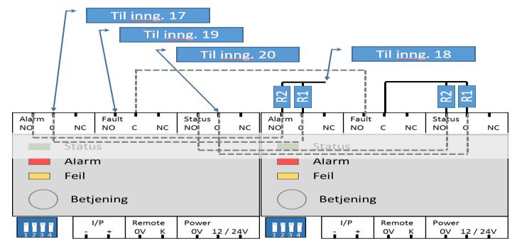 Eksempel viser tilkobling med flere utkoblingsenheter mot en adresse: 2 stk moduler 3 stk moduler NB!