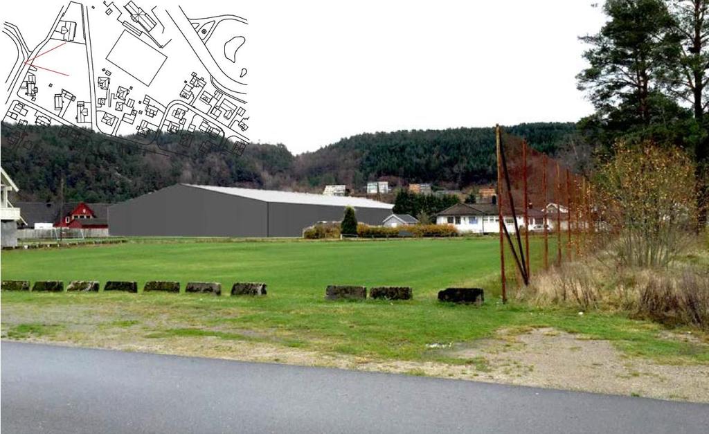 Hortemo Idrettspark - detaljregulering 6 Arbeidsgruppa opplyser at den kaldhallen som det nok er mest aktuelt å kjøpe, har en høyde på 7 meter.