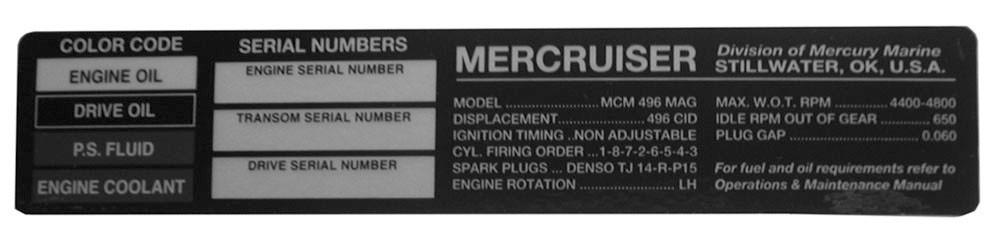 Del 2 - Bli kjent med motorenheten Identifiksjon Serienumrene er produsentens nøkler til forskjellige tekniske detljer som gjelder for MerCruiser-motorenheten.