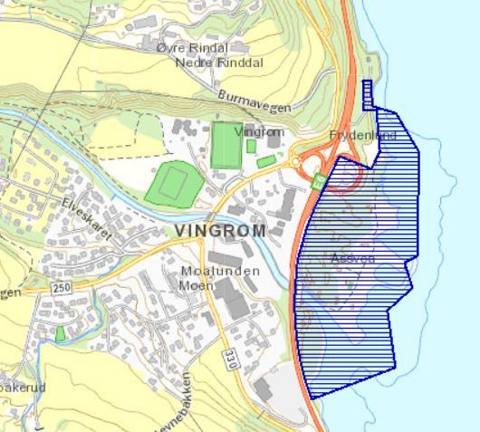 Vingrom og Mosodden. Arealet ved Vingrom ligger i strandsona mellom E6 og Mjøsa, og omfatter blant annet utløpet av Rinna i Mjøsa.