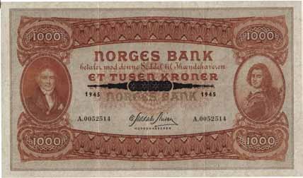 Sedler 3. UTGAVE 35 1000 kroner 1945.