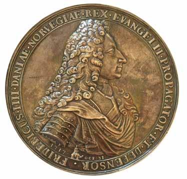 Medaljer, merker, polletter, litteratur 219 219* Frederik IV, Reformasjonsfesten 1717. Berg. Sølv. 87 mm.