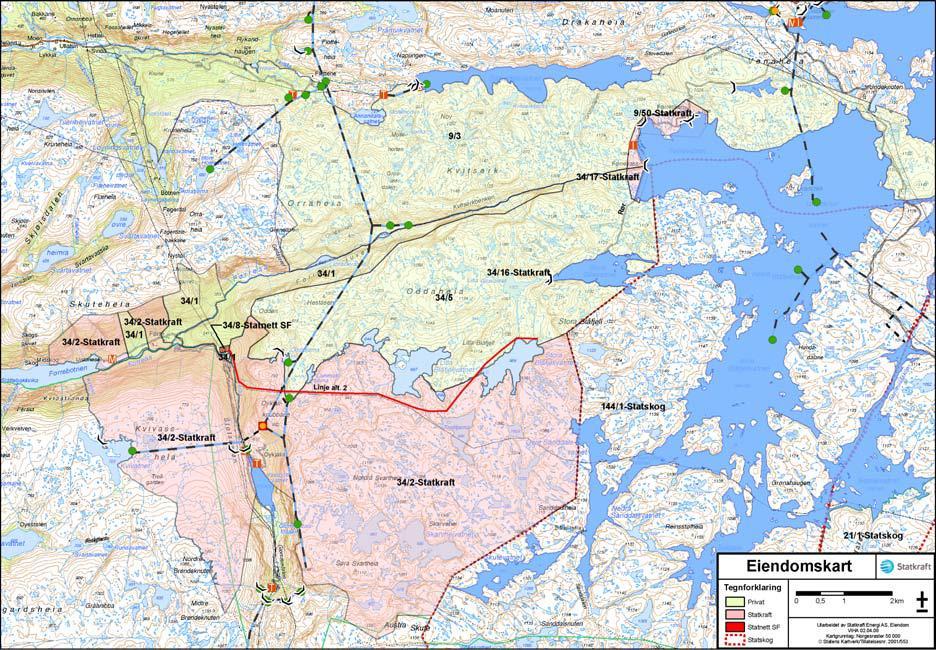 Tabell 9: Eiendommer som tiltaket berører Gnr/bnr Eier/adresse Inngrep/arealbruk 34/5 i Hjelmeland Øivin Robberstad Arealinngrep, inntak, pumpehus, dammer og redusert vannføring 34/2, 34/16, 34/17 i