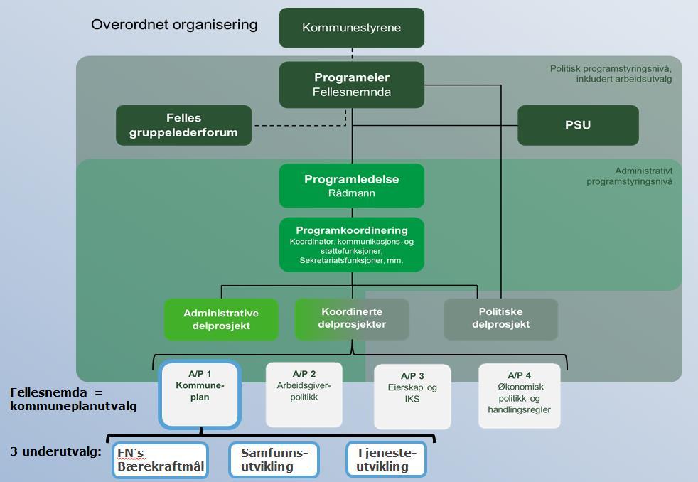 Delprosjekt A/P1, Kommuneplan, inngår i prosjektorganiseringen