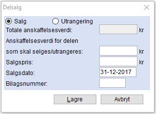 Registreringsskjema side 2 Ved salg/utrangering registreres salgspris og kjøper. Dato settes i utgangspunktet til 31.12.xx, men kan korrigeres.