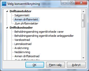 I linjeinndelingen er det kommet en ny kolonne som heter «Konsernlinje» 1, der man oppgir om linjen skal overføres til Konsern. Bruker man standard linjeinndeling vil dette være satt opp på forhånd.