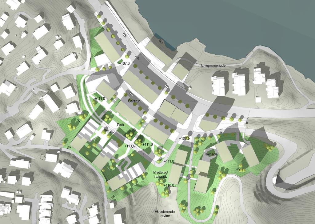 2.2.2 NIVÅ 2, PÅ BAKKEN Planlagt avrenning på bakkenivå og utnyttelse av eksisterende grønnstruktur, vil forsinke og fordrøye