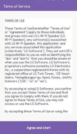 Kom i gang 4 Start med LG WiFi-høyttaler - appen Ved lansering av LG