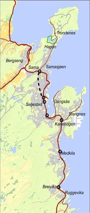 Anbefalt utbyggingskonsept Kollektiv- og gang/sykkelkonsept med tunnel Tiltak Kollektiv Gang- og sykkelveger Vegutbyggin g Kollektivtilbudet i Harstad utvikles med målsetting om å oppnå et raskt,