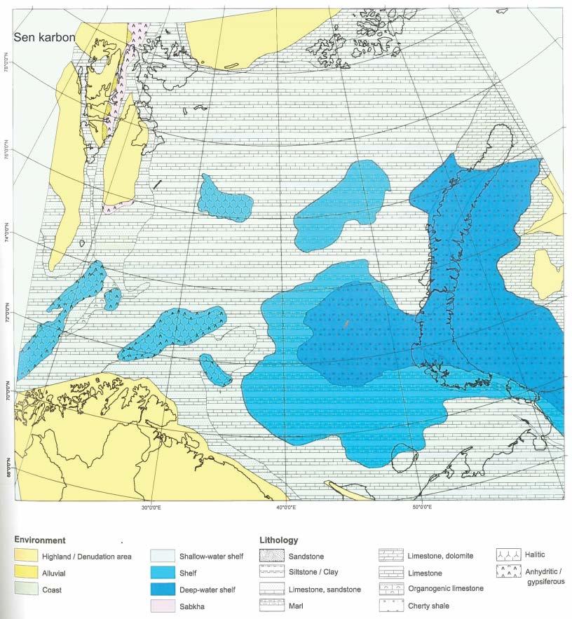 Figur 6 Avsetningsmiljø i Barentshavet i sen